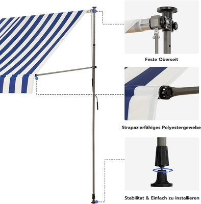 300 cm szeroki balkon Awning Polyester materiał żaglowy ręczny ręcznik Ochrona przeciwsłoneczna Bez wiercenia