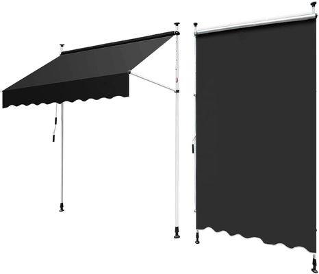 300x130cm Tkanina poliestrowa balkon zewnętrzny zacisk Awning z ramy żelaza w szarym/czarnym