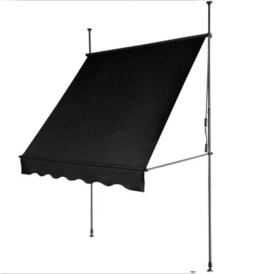300x130cm Tkanina poliestrowa balkon zewnętrzny zacisk Awning z ramy żelaza w szarym/czarnym