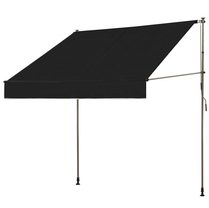300x130cm Tkanina poliestrowa balkon zewnętrzny zacisk Awning z ramy żelaza w szarym/czarnym
